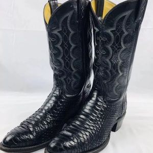 Tony Lama Black Python Snake Boot Size 11.5 EUC